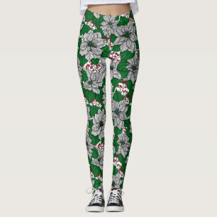 Leggings Poinsettia blanca, patrón de Navidades
