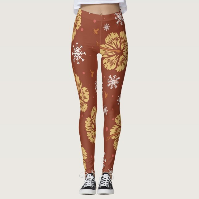 Leggings Poinsettia dorada y copo de nieve (Anverso)