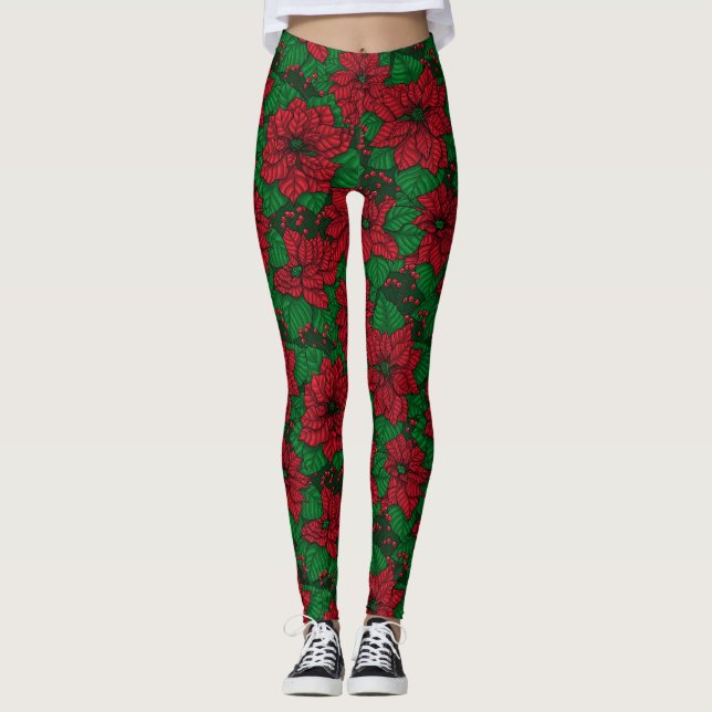 Leggings Poinsettia, patrón de Navidades (Anverso)