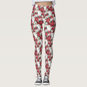 Leggings Poinsettias rojas y blancas
