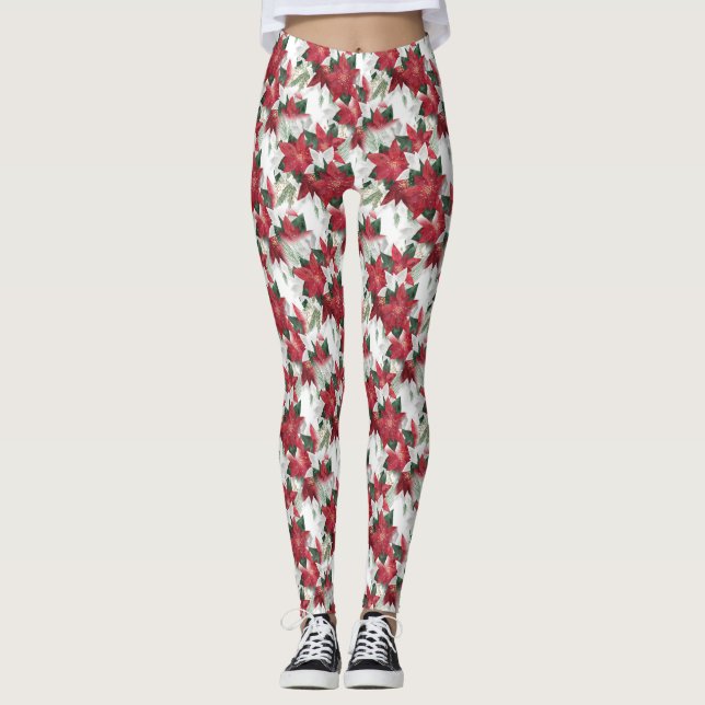 Leggings Poinsettias rojas y blancas (Anverso)