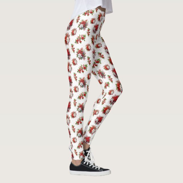 Leggings Poinsettias Vintage Y Navidades Holly White (Derecha)
