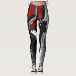 Leggings Polainas abstractas del negro, blancas y rojas -