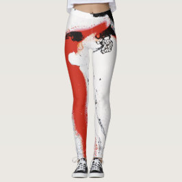 Leggings Polainas abstractas del negro, blancas y rojas -