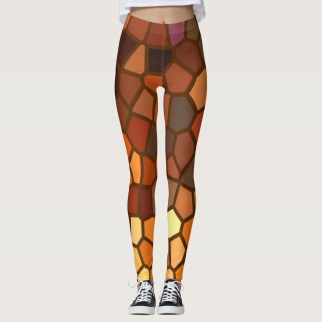 Leggings Polainas anaranjadas del extracto del mosaico (Anverso)