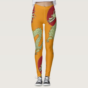 Leggings Polainas asiáticas anaranjadas del dragón--Drag