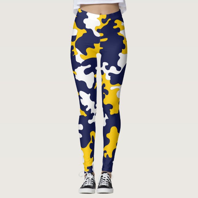 Leggings Polainas azules, blancas, amarillas de Camo (Anverso)