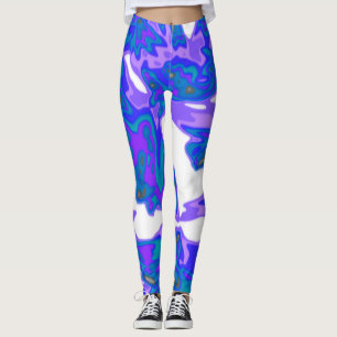 Leggings Polainas azules, blancas, púrpuras abstractas