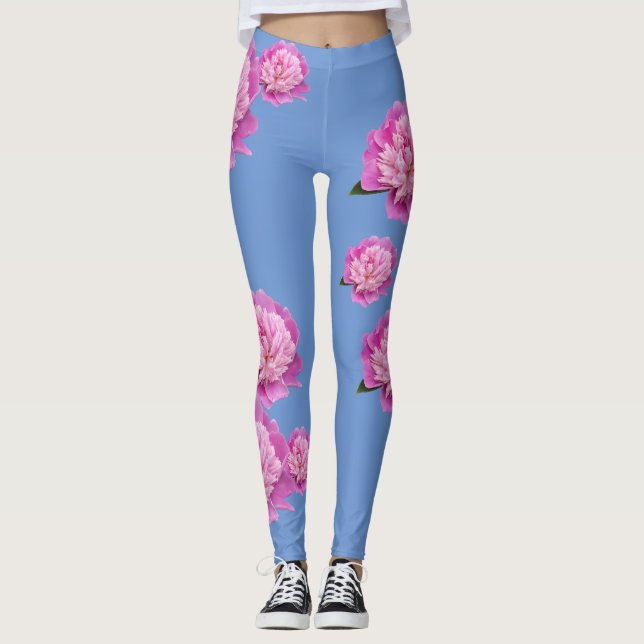 Leggings Polainas azules del bígaro con diseño floral (Anverso)