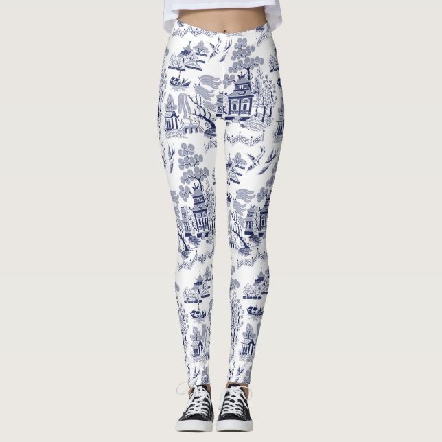Leggings Polainas azules del diseño del sauce (Anverso)