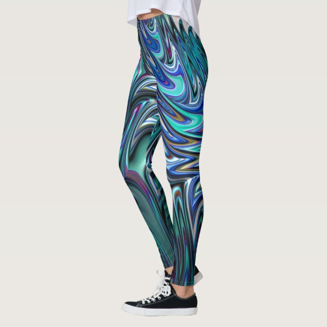 Leggings Polainas azules del remolino del fractal (Izquierda)