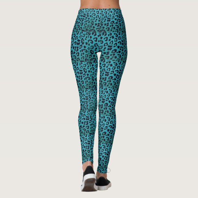 Leggings Polainas azules enrrolladas del estampado leopardo (Reverso)