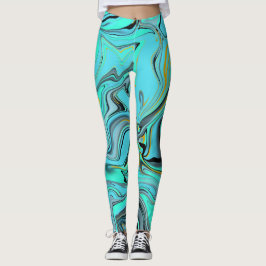 Leggings Polainas azules y verdes del extracto de mármol