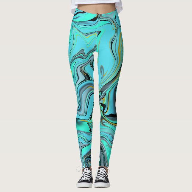 Leggings Polainas azules y verdes del extracto de mármol (Anverso)