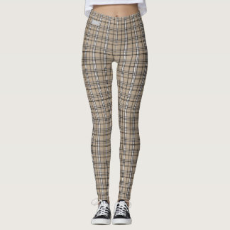 Leggings Polainas beige grises de la tela escocesa de la