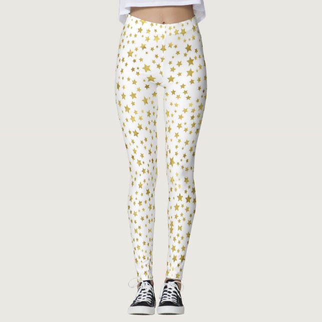 Leggings Polainas blancas de las mujeres con las estrellas (Anverso)