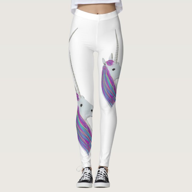 Leggings Polainas blancas del arco iris del unicornio (Anverso)