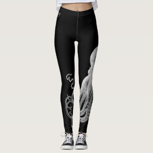 Leggings Polainas blancas del negro del pulpo