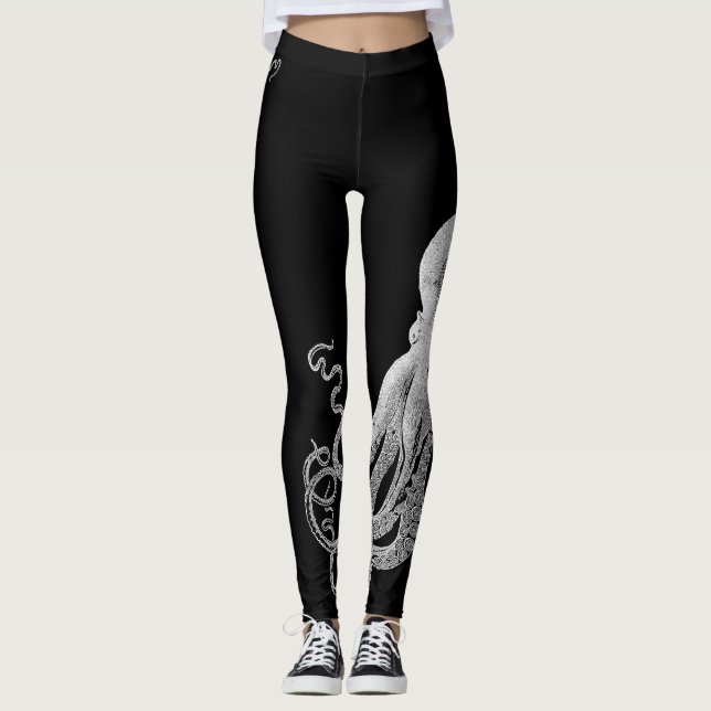 Leggings Polainas blancas del negro del pulpo (Anverso)