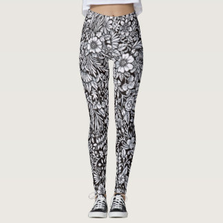 Leggings Polainas blancos y negros del campo de flor