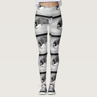 Leggings Polainas blancos y negros del perro del perrito
