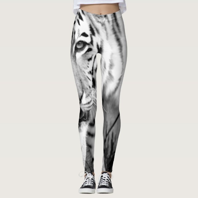 Leggings Polainas blancos y negros del tigre (Anverso)