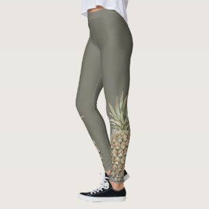 Leggings Polainas botánicas tropicales del gris de la piñ
