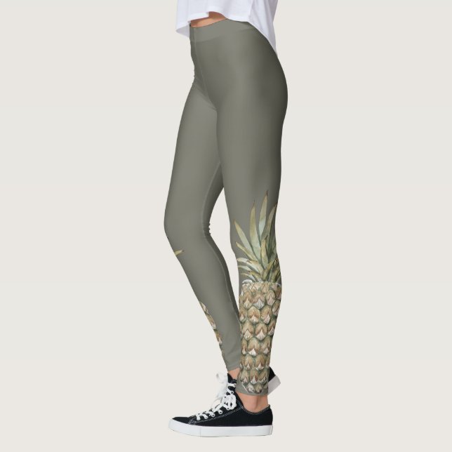Leggings Polainas botánicas tropicales del gris de la piña (Izquierda)