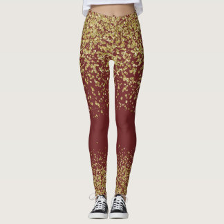 Leggings Polainas brillantes de Borgoña y del oro