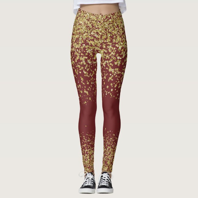 Leggings Polainas brillantes de Borgoña y del oro (Anverso)