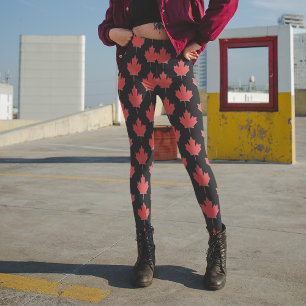 Leggings Polainas canadienses rojas y negras de la hoja de