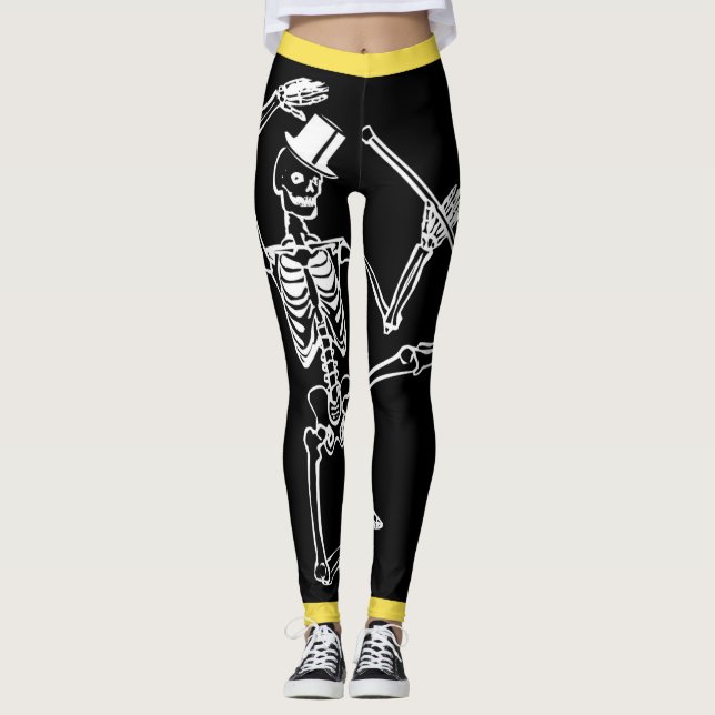 Leggings Polainas de encargo QUE BAILAN el ESQUELETO CON el (Anverso)