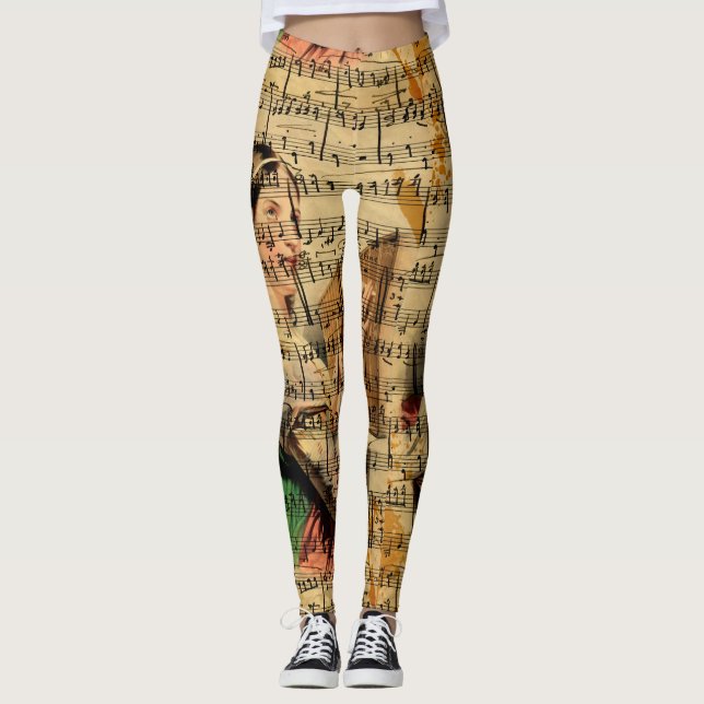 Leggings Polainas de la acuarela de la hoja de música del (Anverso)