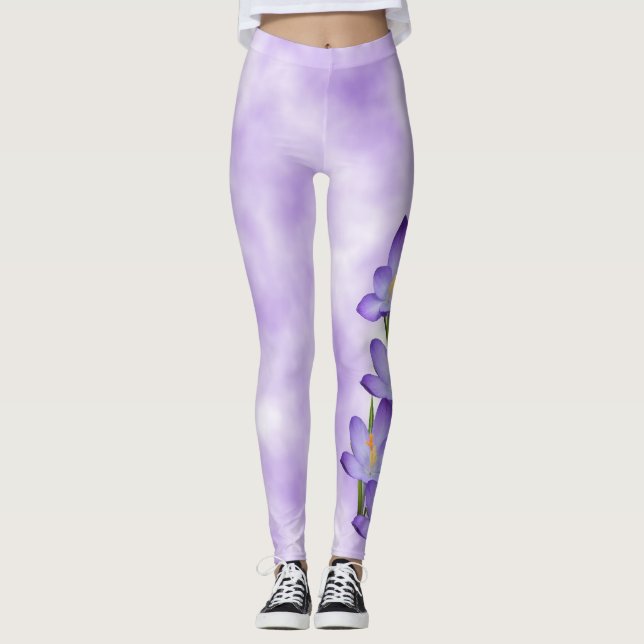 Leggings Polainas de la flor del azafrán de la lavanda (Anverso)