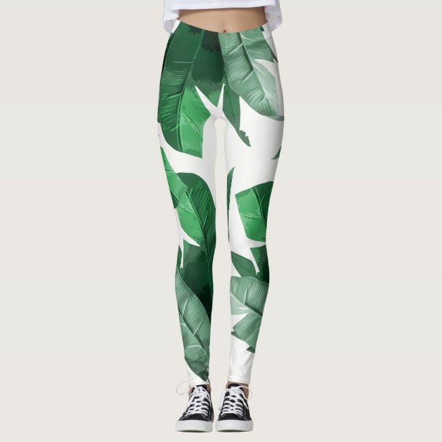Leggings Polainas de la impresión de la hoja del plátano (Anverso)