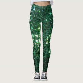 Leggings Polainas de la impresión del purpurina del verde
