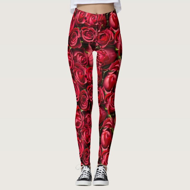 Leggings Polainas de la impresión del rosa rojo (Anverso)