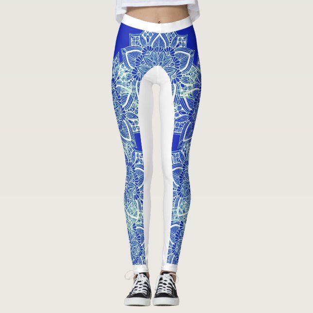 Leggings Polainas de la mandala del hielo del verde azul (Anverso)