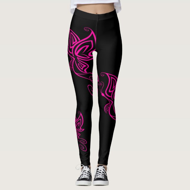 Leggings Polainas de la mariposa de las rosas fuertes (Anverso)