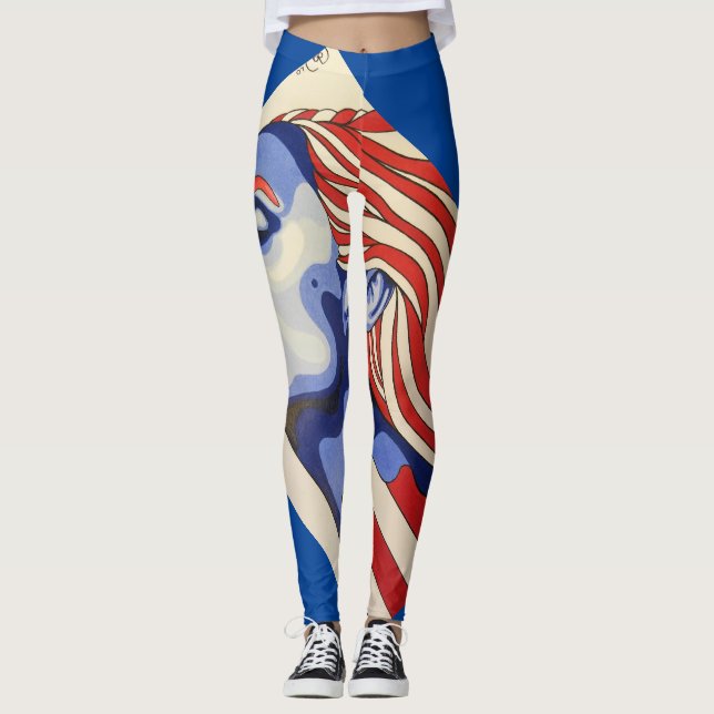 Leggings Polainas "de la mujer americana roja, blanca e (Anverso)
