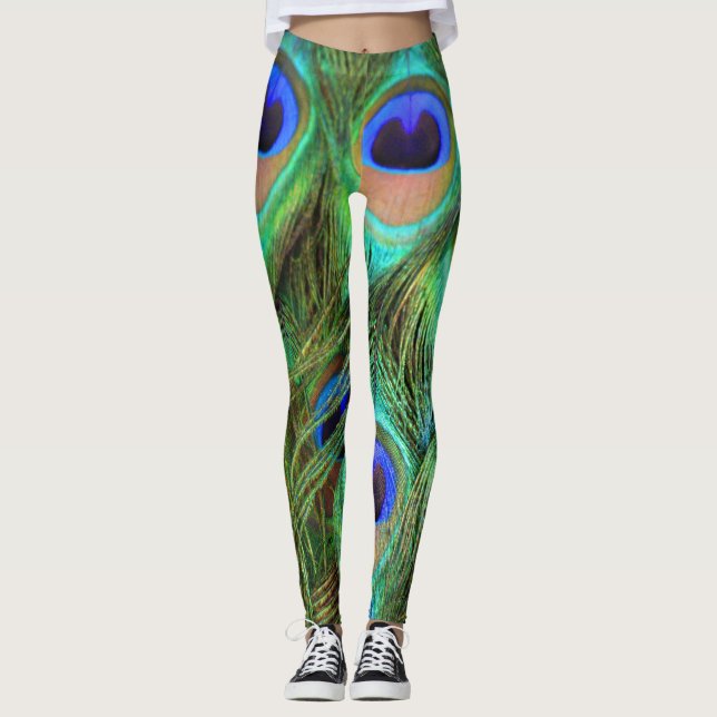 Leggings Polainas de la pluma del pavo real (Anverso)