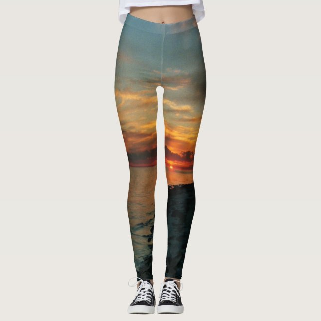Leggings Polainas de la puesta del sol del océano (Anverso)