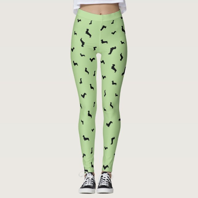 Leggings Polainas de la silueta del negro del Dachshund del (Anverso)