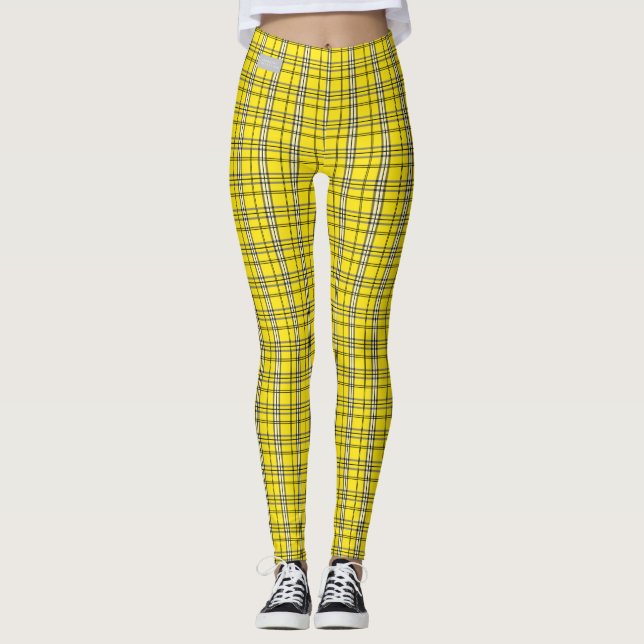 Leggings Polainas de la tela escocesa del amarillo de la (Anverso)