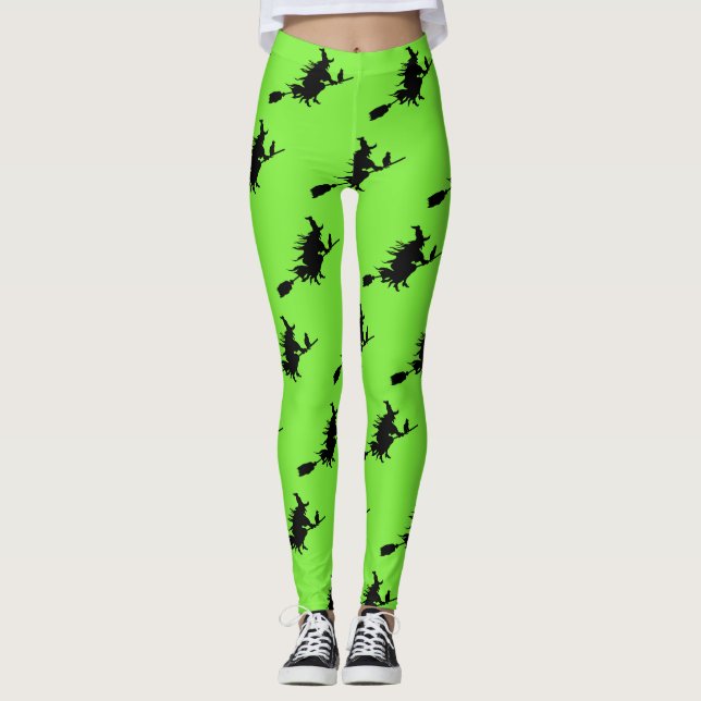 Leggings Polainas de la verde lima de la bruja del vuelo (Anverso)