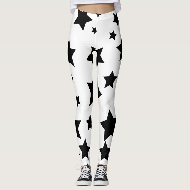 Leggings polainas de las estrellas del blanco y del negro (Anverso)