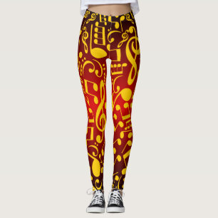 Leggings Polainas de las notas musicales (Rojo-Oro)