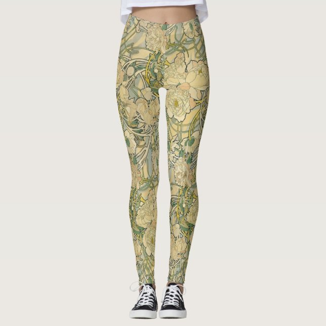 Leggings Polainas de los peonies de Mucha (Anverso)
