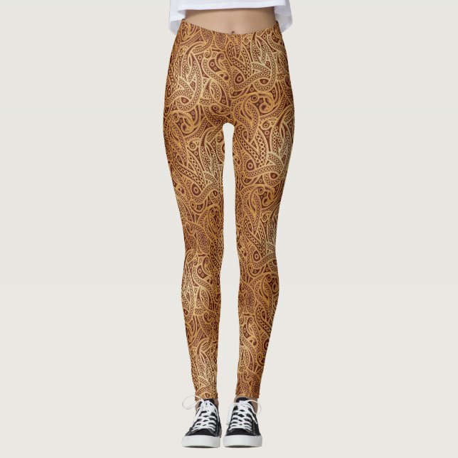 Leggings Polainas de oro elegantes de Brown Paisley (Anverso)