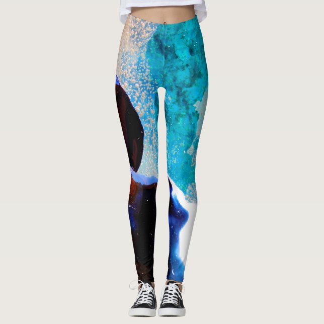 Leggings Polainas del abrazo del océano y del espacio (Anverso)